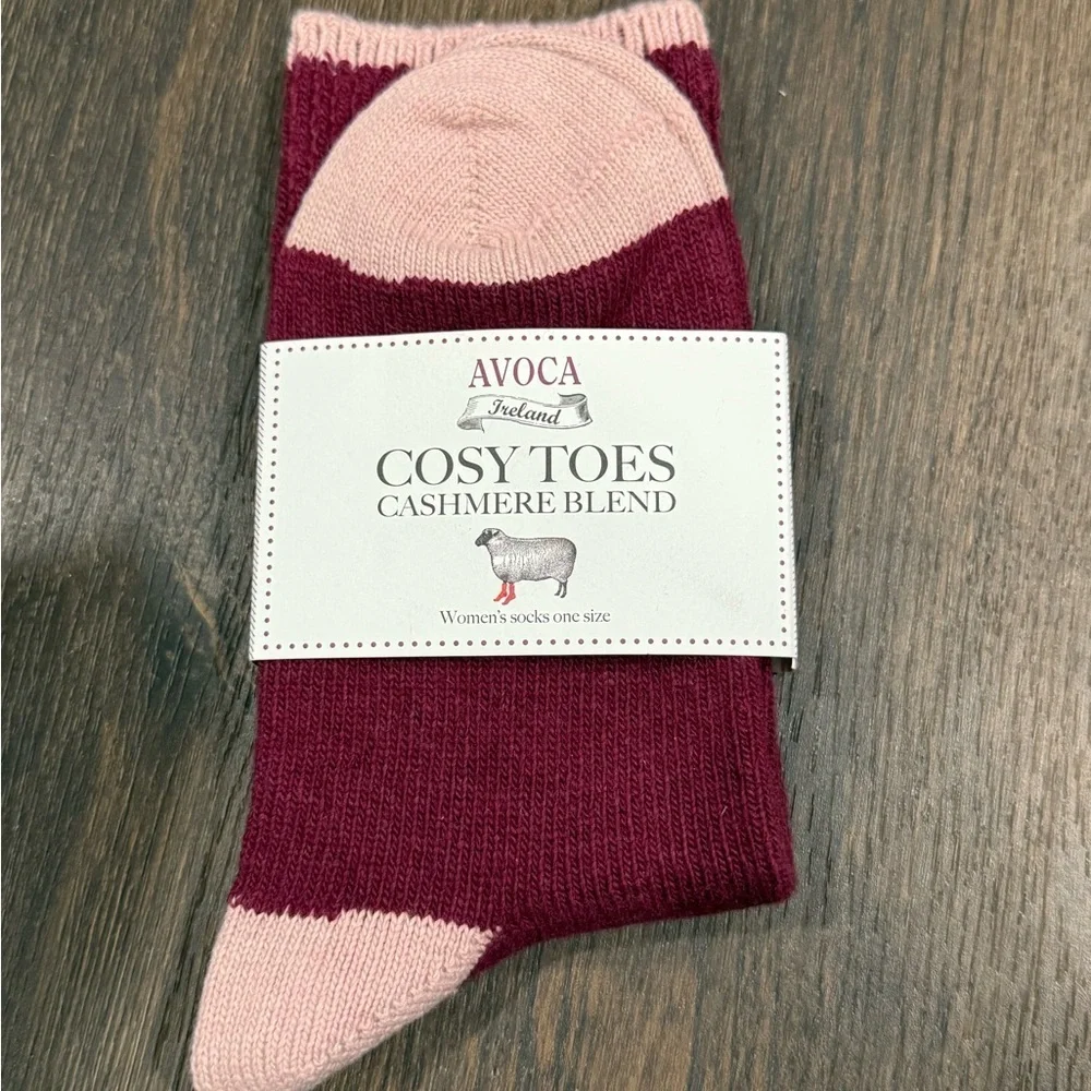 AVOCA Ireland Cosy Toes Women's Socks Cashmere Blend - Burgundy/Pink
